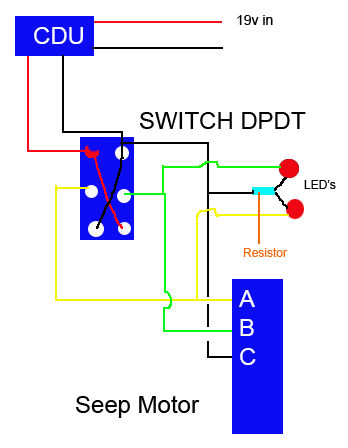 Wiring Seep PM 1 motors with a DPDT switch and LED's - Electrics (non